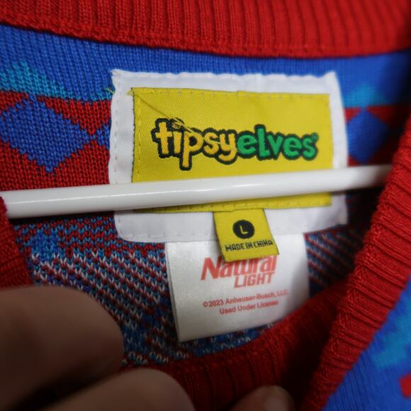 Tipsy Elves Natural Light Men's Parody Beer Christmas Holiday Sweater Large Blue - Picture 8 of 16